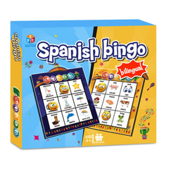 EDUMAETRIX bilingual bingo cards with colorful illustrations to aid word recognition.