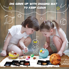 EDUMAN Gemstone Dig Kit learning poster introduces stones by name and history