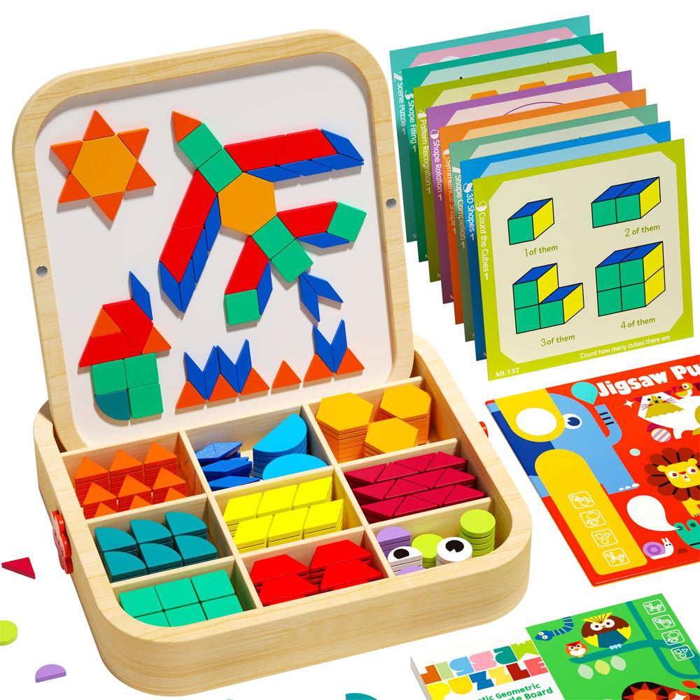 Edutree wooden magnetic pattern blocks set for hands-on pattern making and STEM play