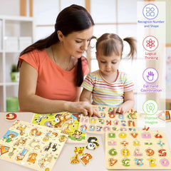 edutree wooden peg puzzle set showcases all five themes for toddlers