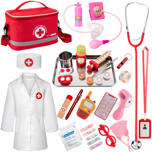 EFO SHM Doctor Kit Kids 34-Pcs Packaging Box, ideal for portable pretend play and easy storage.