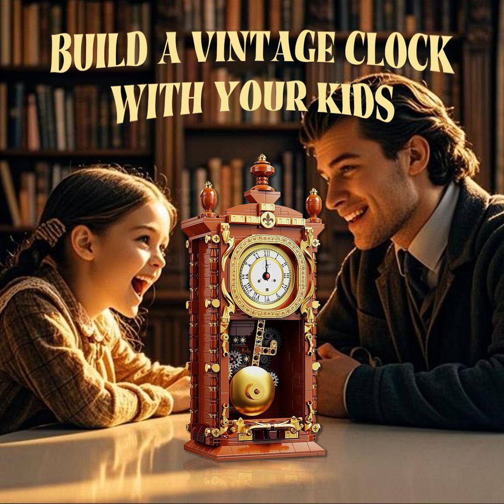 EIAVURPE Retro Clock Building Set completed dimensions ideal for shelf placement.