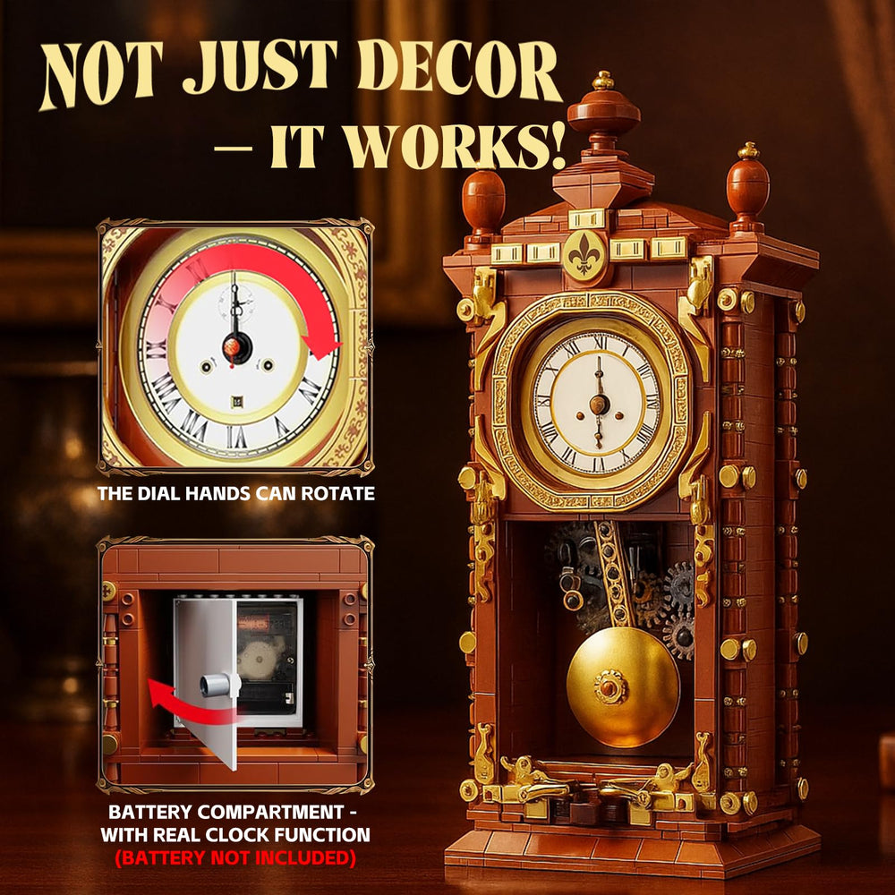 EIAVURPE Retro Clock Building Set side view shows compact footprint for desks and shelves.