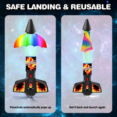 Eieymct Rocket Launcher in action demonstrates reach up to 200 feet for outdoor fun.