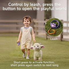 eJog Pup leash-led pet buddy supports toddler pretend walking.