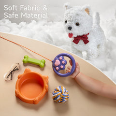 eJog Pup dress-up accessories include bow tie and glasses for imaginative play