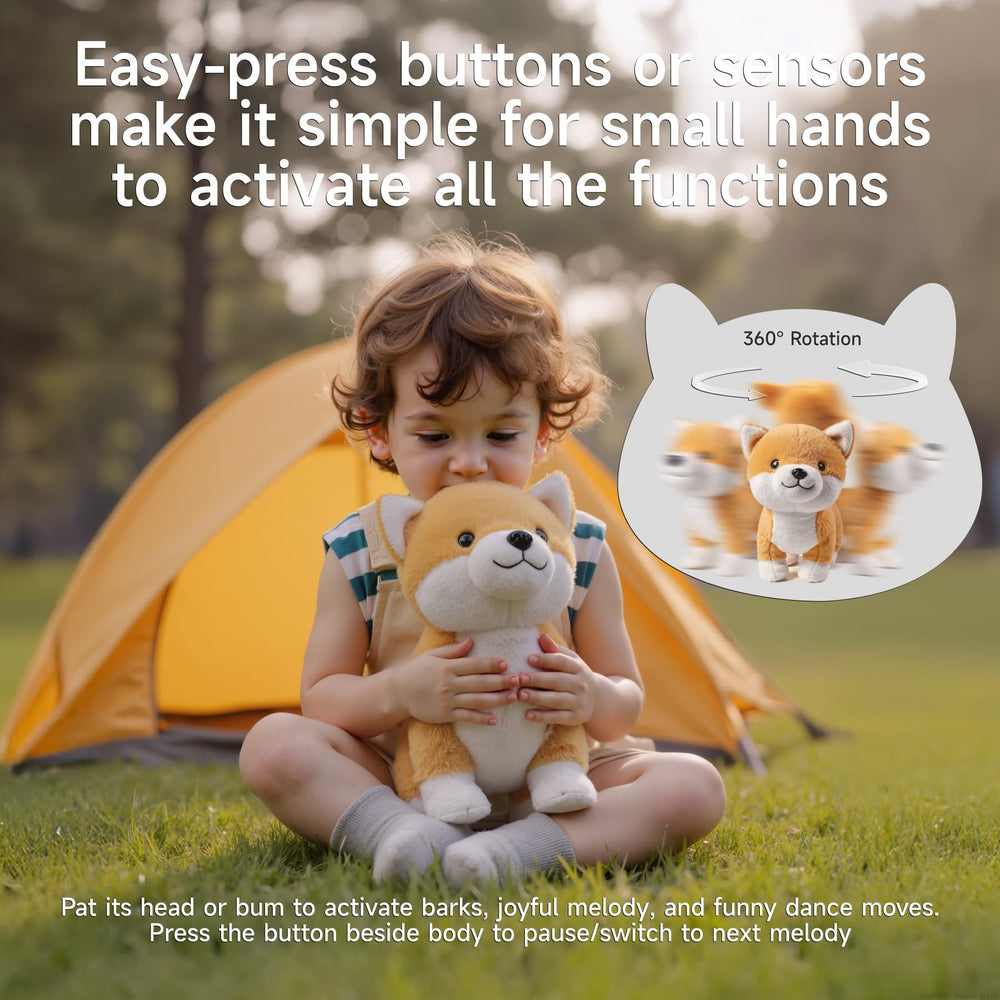 eJog Pup soft plush texture close-up, skin-friendly fabric for safe, comforting hugs.