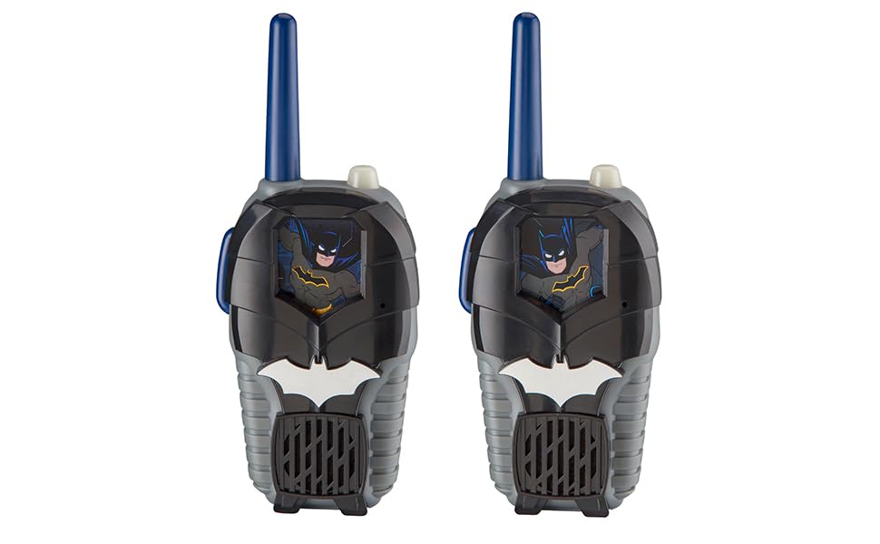 ekids Batman walkie talkies side view shows lightweight, durable construction for outdoor play.
