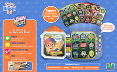 eKids Blippi Book open page with learning games for 3+ learners