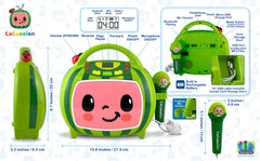 Ekids Cocomelon karaoke machine headphone jack enables quiet listening.