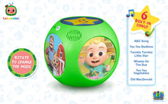 ekids Cocomelon musical toy side view highlighting rotation to change songs.
