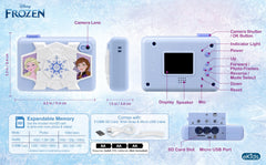 ekids Disney Frozen kids camera packaging shows included parts and setup tips