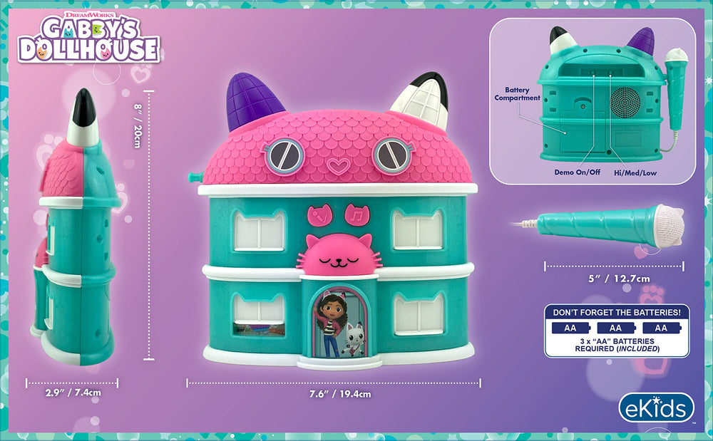 ekids Gabby dollhouse graphics and design enhance colorful imaginative play.
