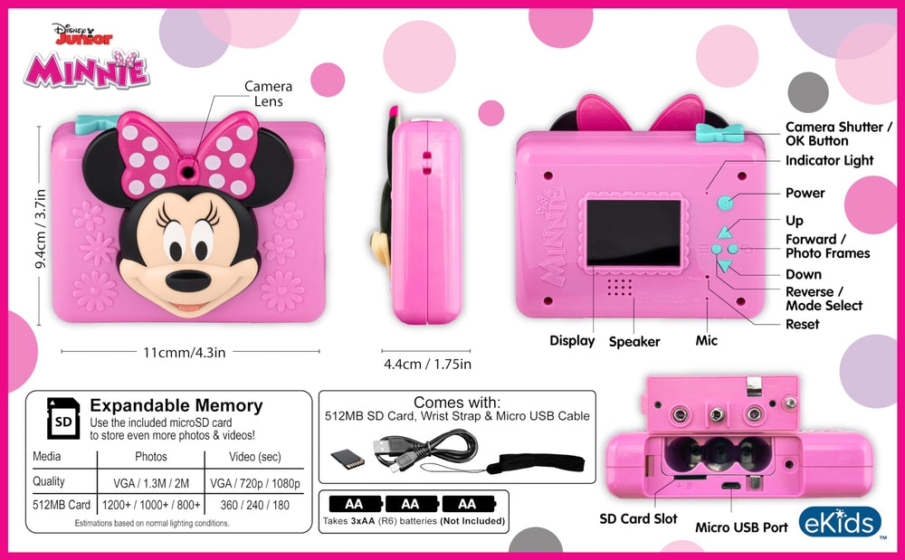 ekids Minnie Mouse camera gift-ready packaging for holidays.