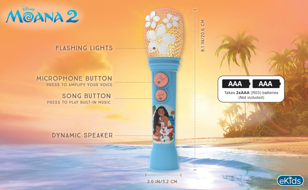 ekids moana toy microphone with lightweight design for easy travel.