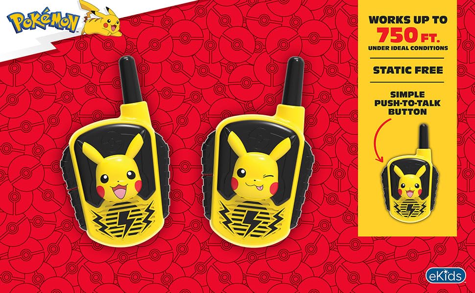 ekids Pokemon walkie talkie with push-to-talk button for easy use