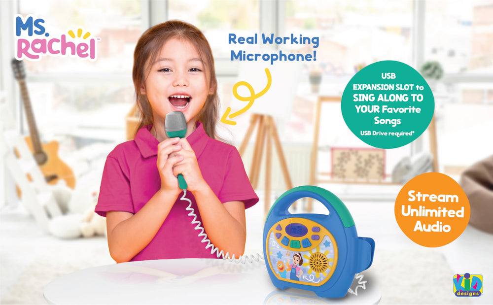 ekids portable bluetooth speaker side view emphasizes wireless streaming anywhere