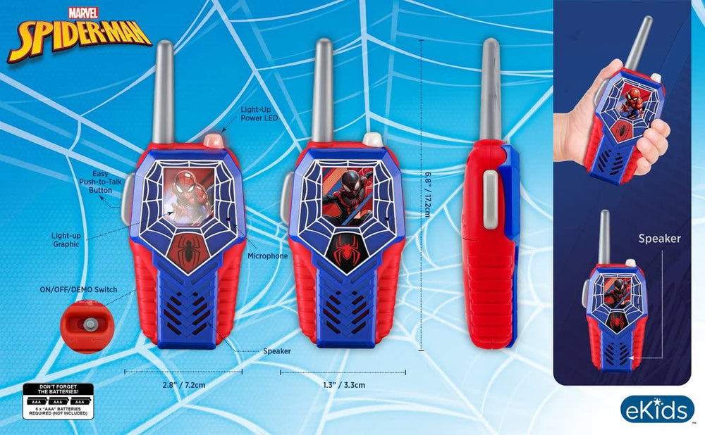 ekids Spider-Man walkie talkie durable lightweight shell for active use
