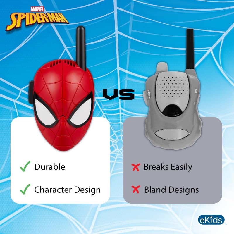 eKids Spiderman walkie talkie durable and lightweight for daily adventures.