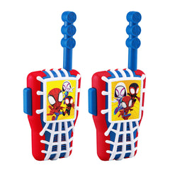 eKids Spidey walkie talkies front view with vivid graphics and kid-friendly controls.