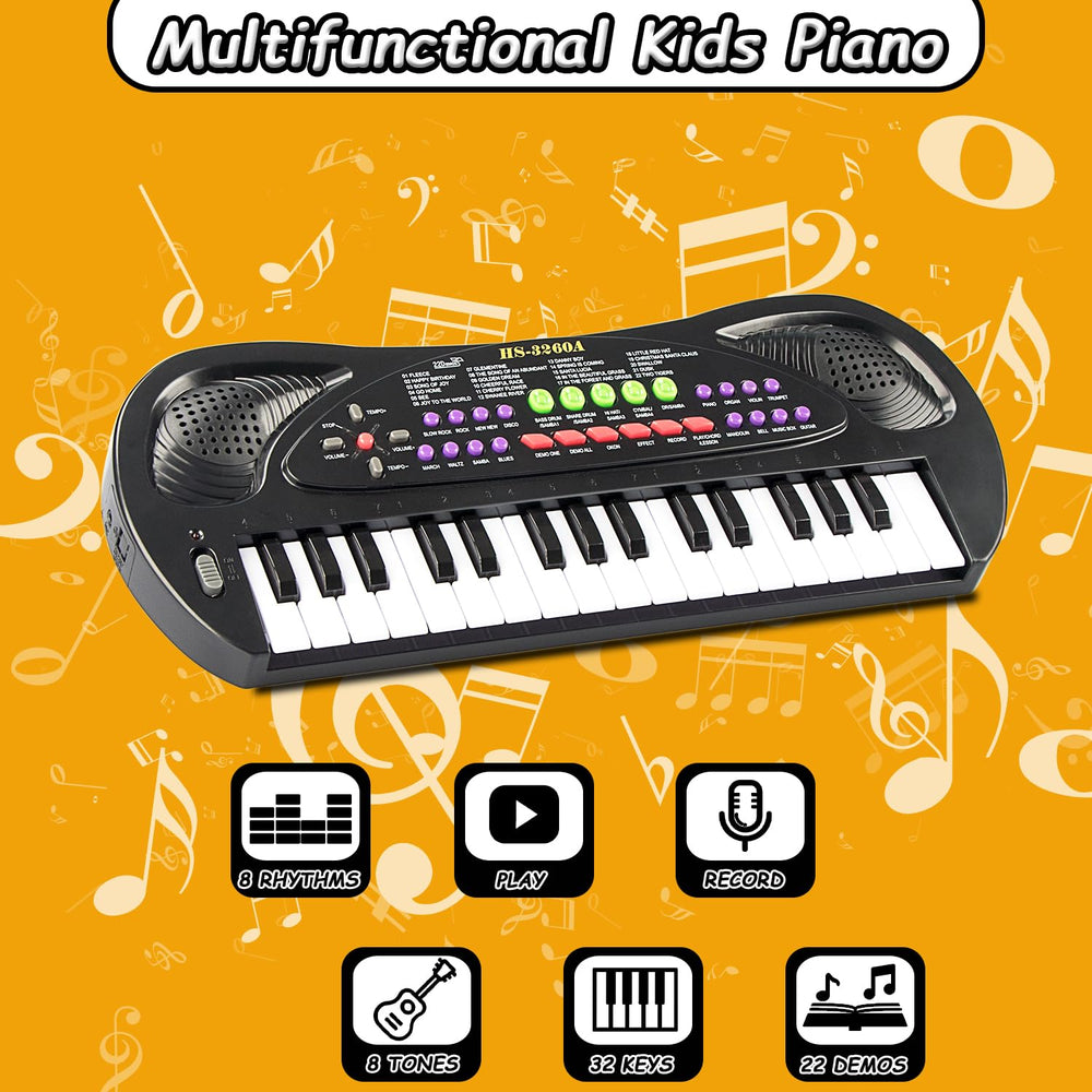 EKKBHKI piano with microphone in black encourages singing and interactive family fun.