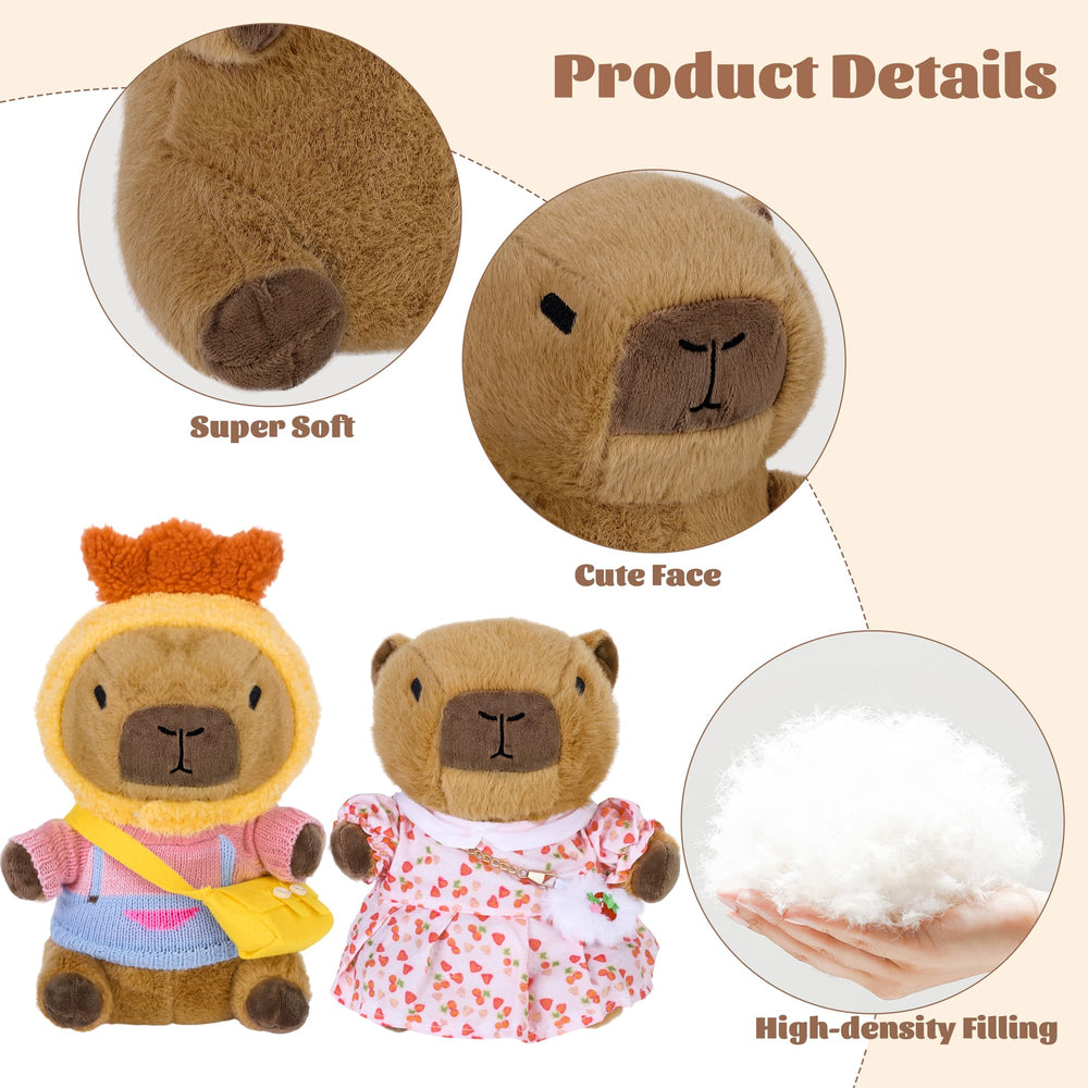 Elcoho capybara plush clothes set highlights colorful pieces for creative dress-up.
