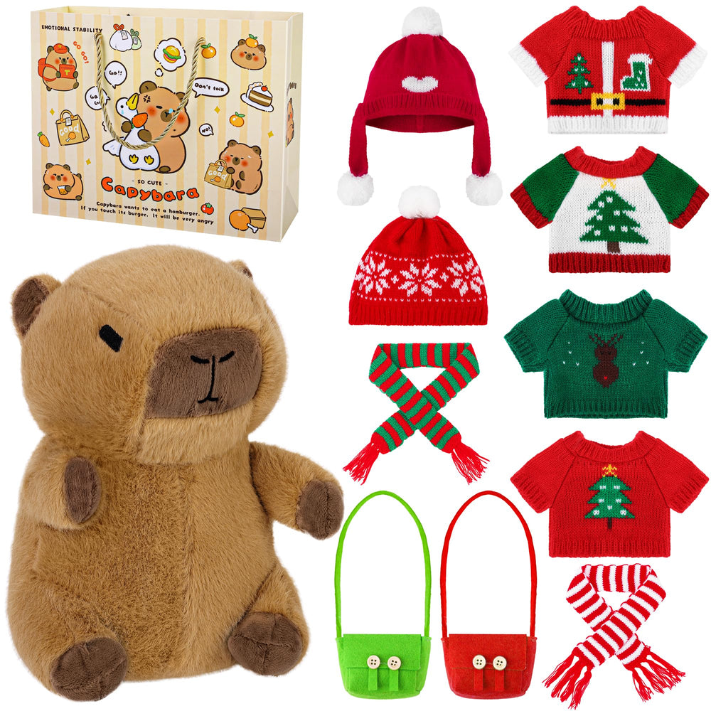 Elcoho 10-inch Christmas capybara plush with outfits for festive display
