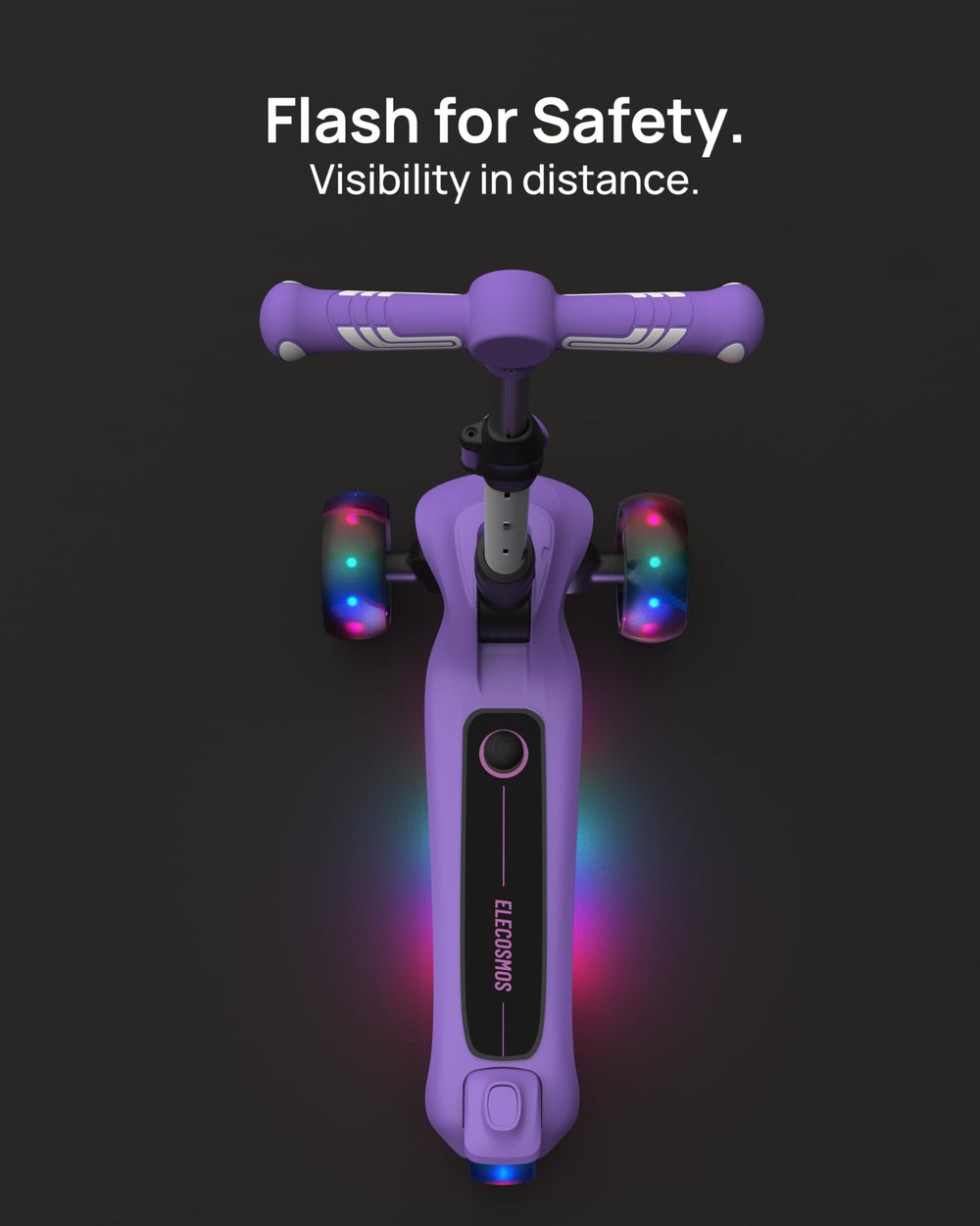 Sturdy deck and wide wheels support stable balance.