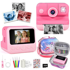 Elecoutek Kids Instant Print Camera pink, vibrant photos on the go.