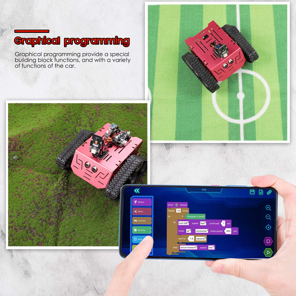 ELEGOO Conqueror tank FPV camera with adjustable angle for immersive view.