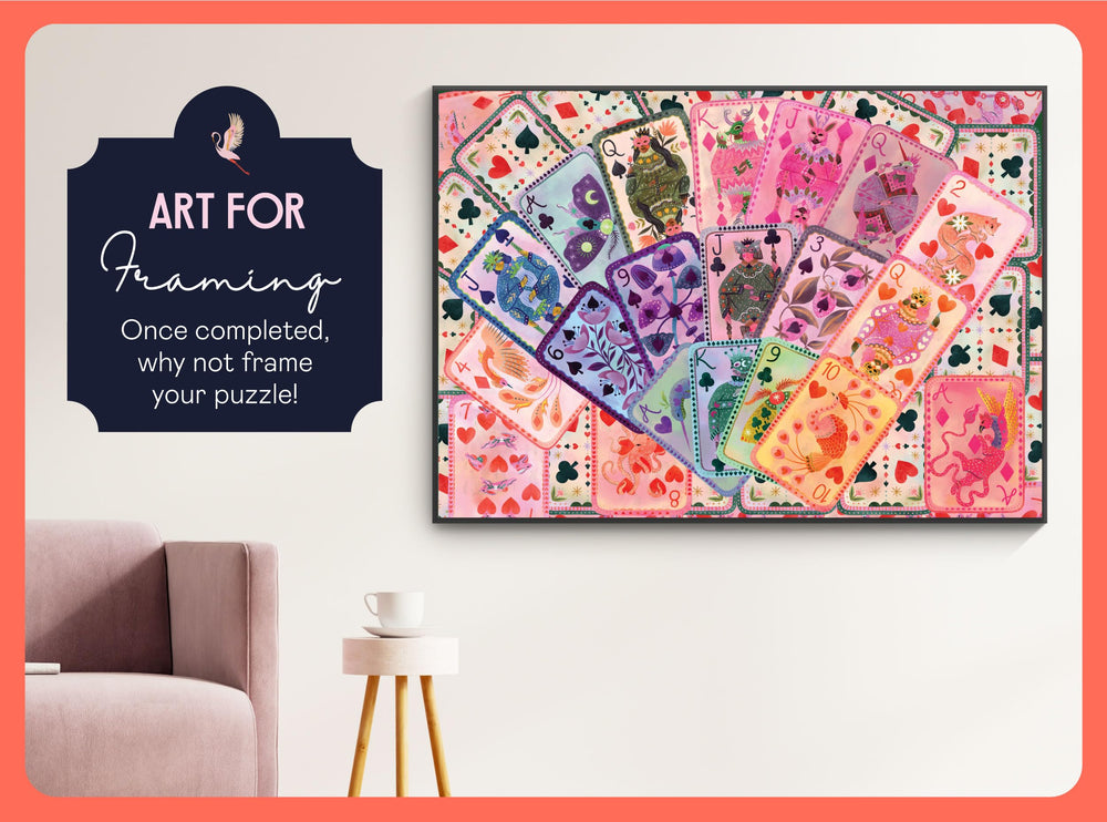 Puzzle packaging from Elena Essex features brand artwork and card motif