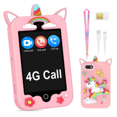Eleoption 4G kid phone front view showcases a kid-friendly pink design for easy grip.