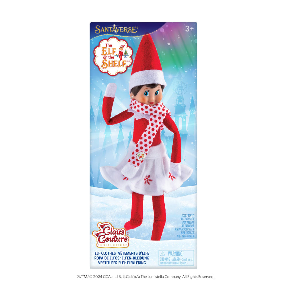 The Elf on the Shelf Claus Couture snowflake skirt adds festive flair for holiday scenes