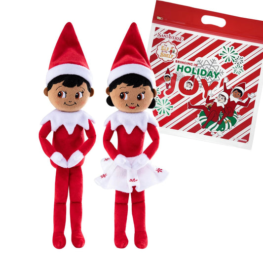The Elf on the Shelf Plushee Pal snuggler dark tone girl closeup; ultra-soft fabric for cozy cuddles.