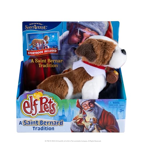 Elf Pets Saint Bernard Tradition plush with barrel charm ideal for imaginative play.