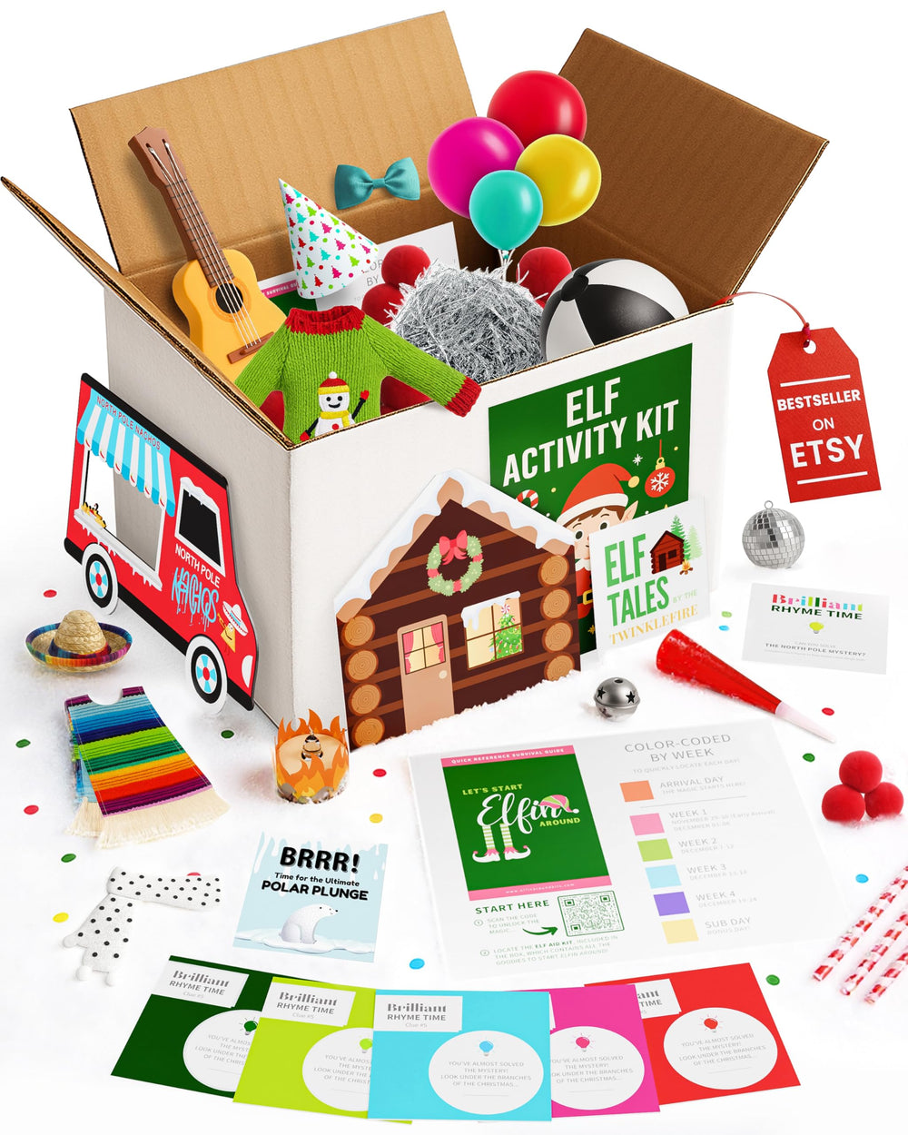 Elfin Around Huge Christmas Elf Activity Kit cover - invites daily December adventures.