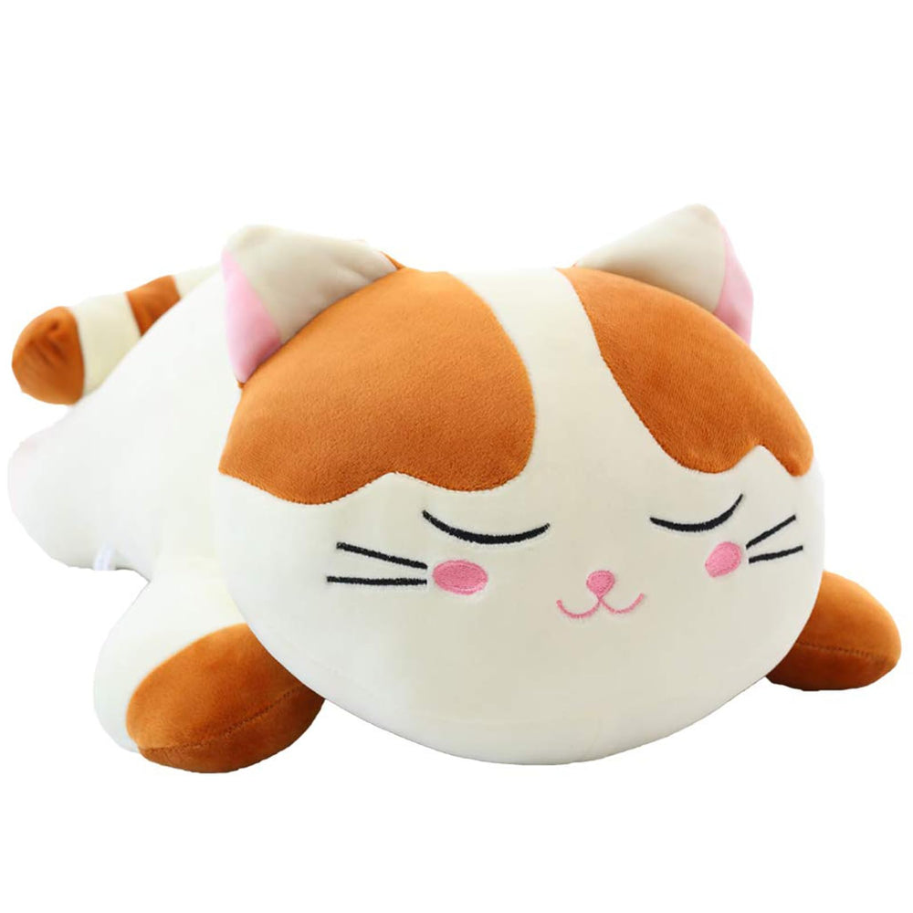Elfishgo cat plush hug pillow brown full view for cozy naps.