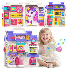ELFJOY Montessori Busy Board unicorn hair detail for grooming pretend play and fine motor practice