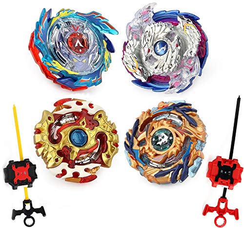 Elfnico Bey four spinning tops ready for competitive play and skill-building.