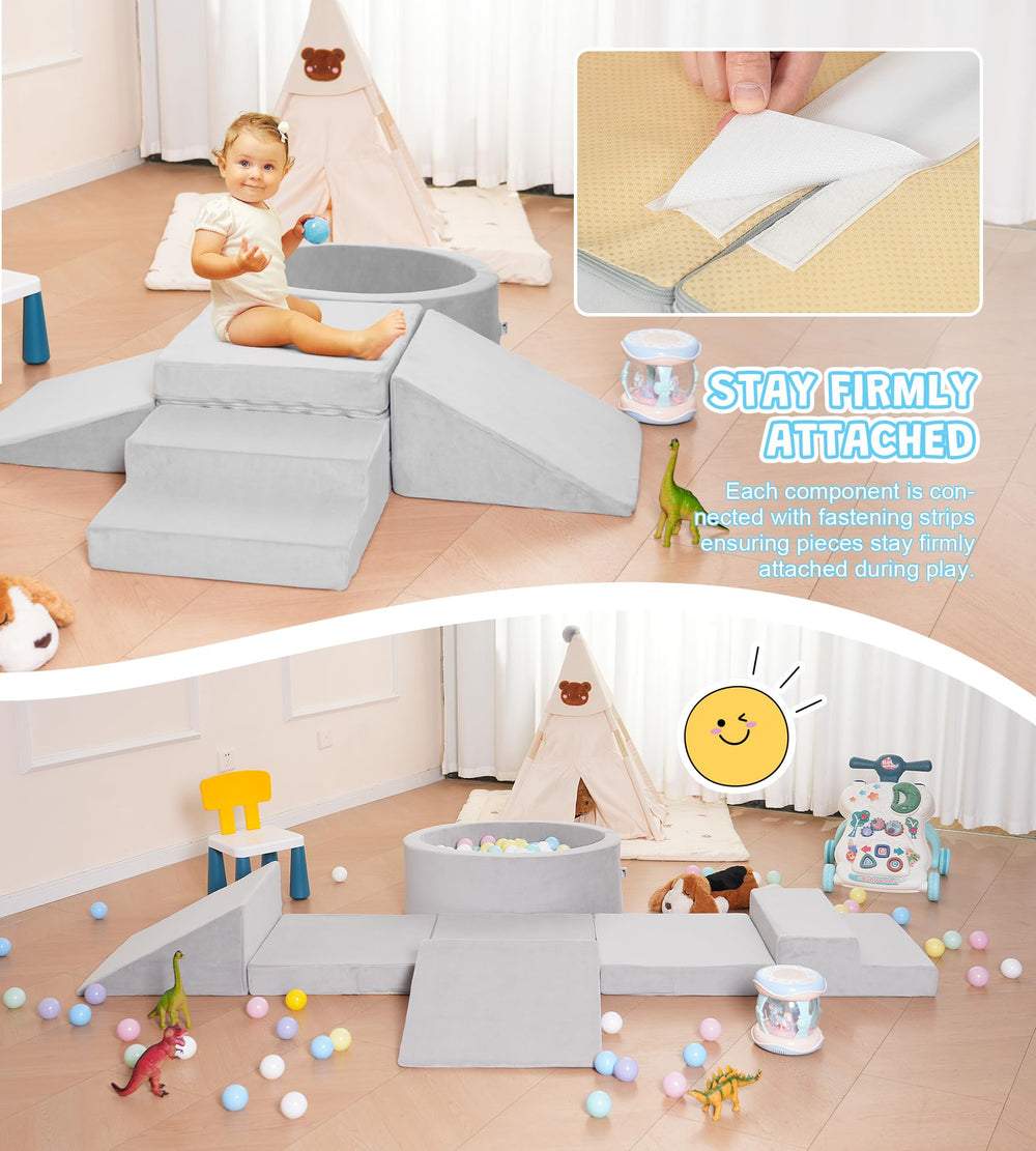 Elftopia soft foam cushioning in grey provides gentle, kid-friendly landings