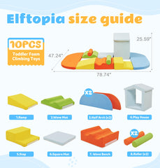 Elftopia ramps and slides enable dynamic paths for crawlers and climbers.