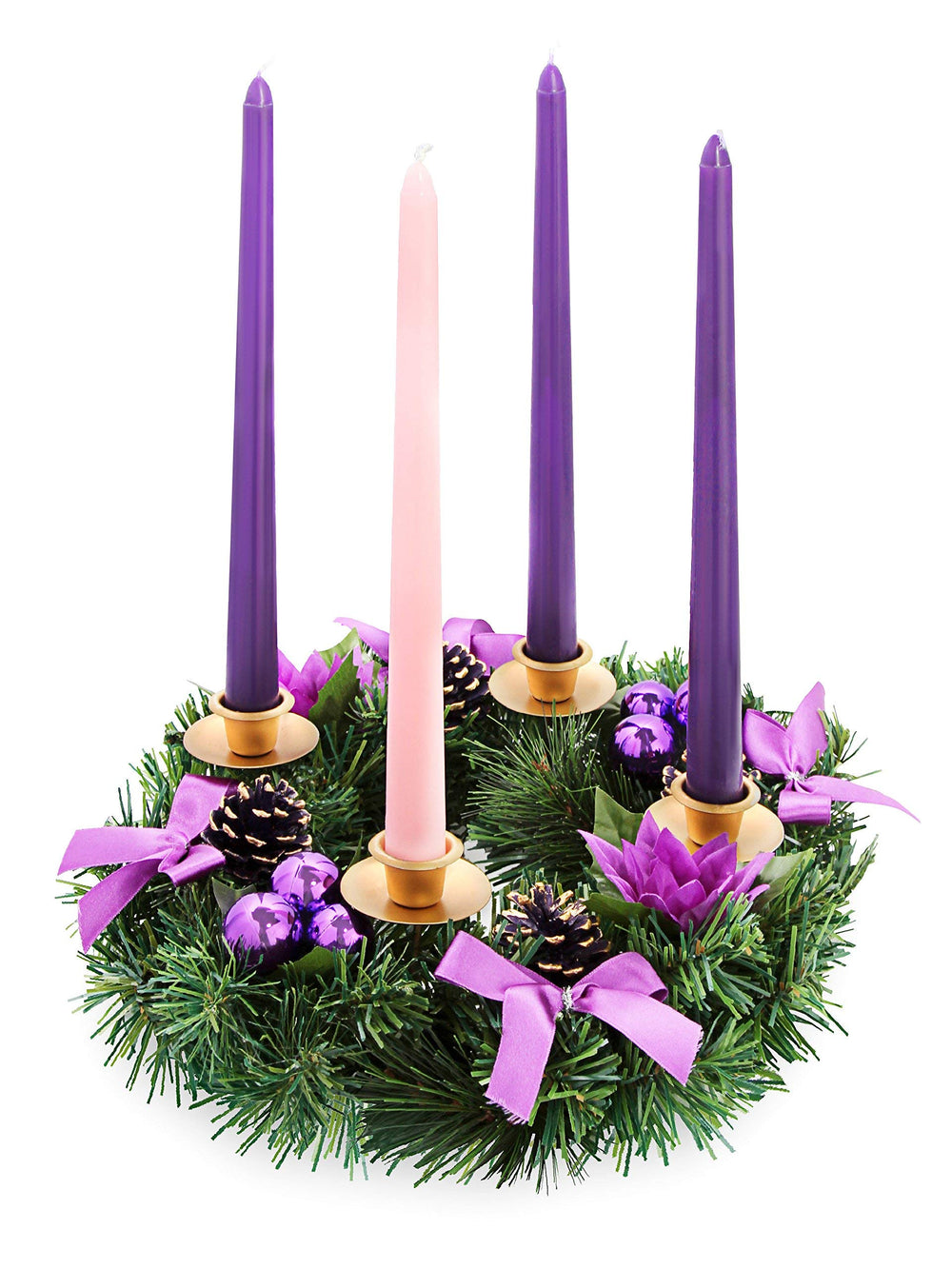 Self-fitting end candle design for secure Advent wreath placement