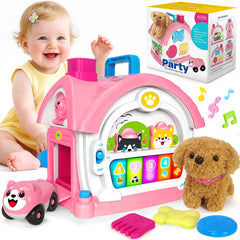 Ellinjan Montessori toy musical house with plush puppy for interactive play