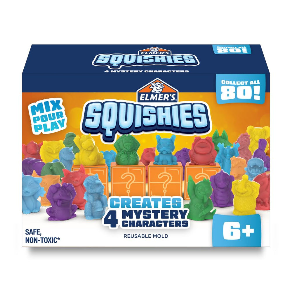 Elmer's Squishies kit unboxing shows the 24-piece set and mystery characters for creative play