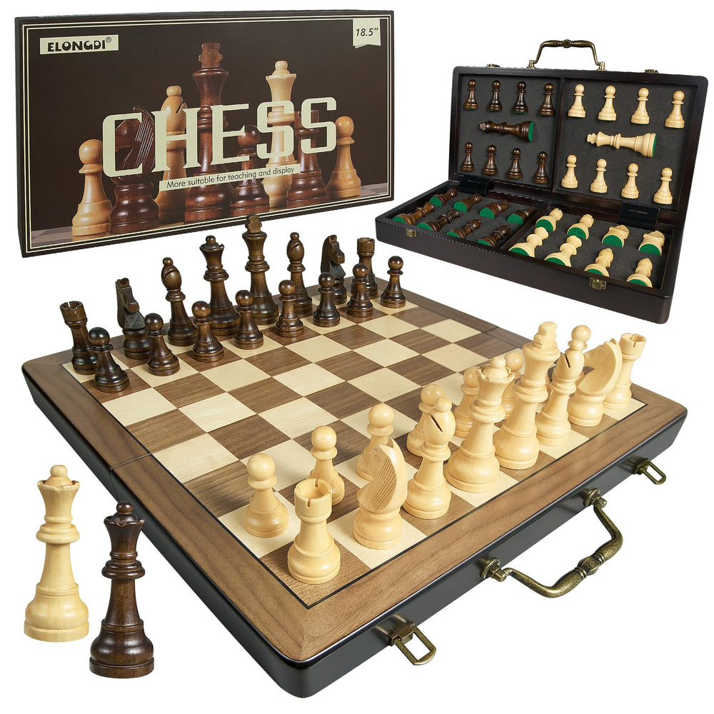 ELONGDI 18.5-inch folding chess board with clear view for easy placement.
