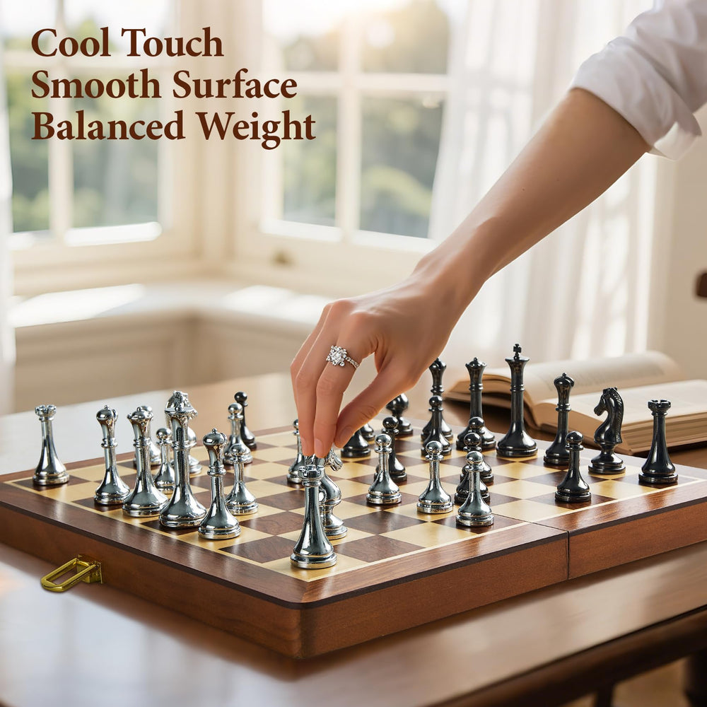 ELONGDI chess set includes built-in slot storage to keep pieces organized on the go.