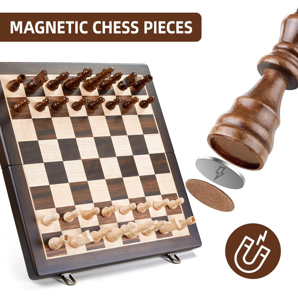 ELONGDI foldable travel chess board for compact portability.