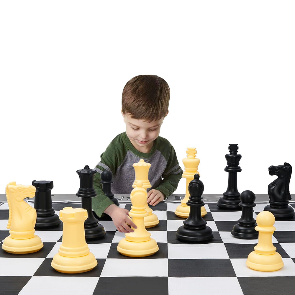 ELONGDI giant outdoor chess set board mat, 63x70 inches, waterproof for versatile use.