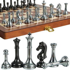 ELONGDI metal chess set with 2.5-inch king piece, ideal for travel and play.