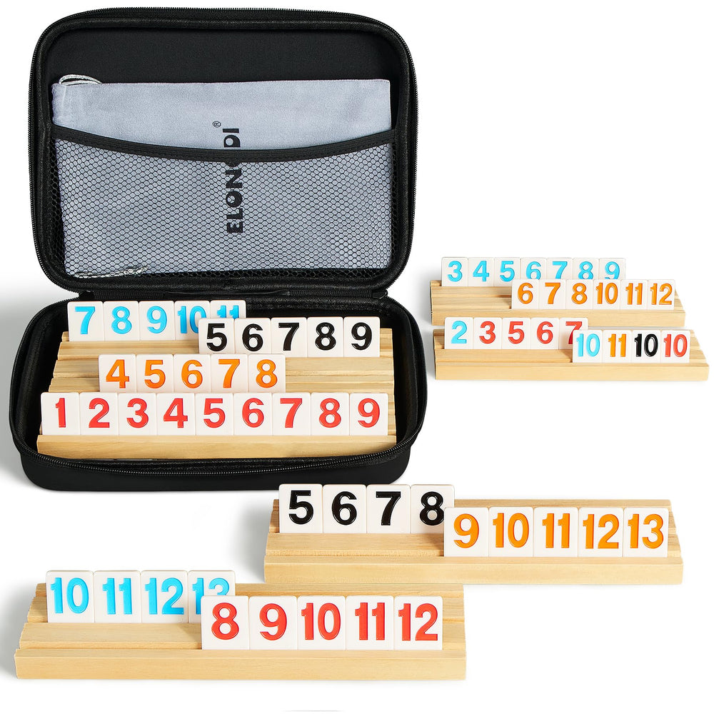 ELONGDI Rummy Cube tiles arranged for game night with clear numbers.